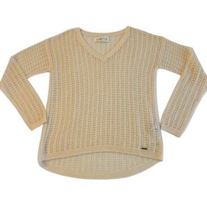 Abercrombie & Fitch Cream Open Knit V Neck Sweater Lightweight Preppy Capsule LG